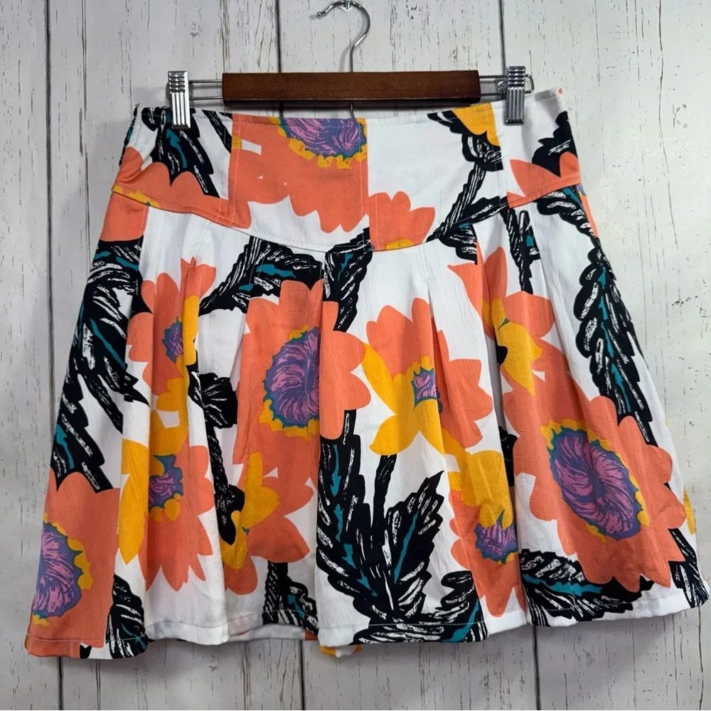 Free People Floral Mini Skirt Boho Cottagecore Smocked Waist Colorful Festival M